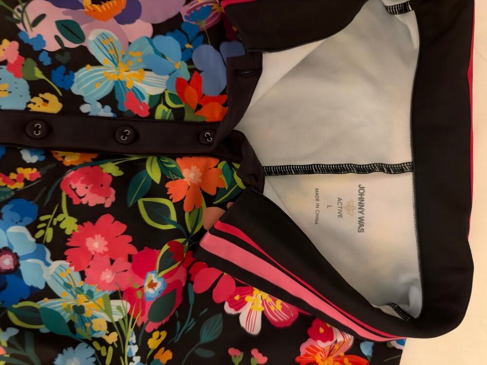 Johnny Was Active Floral Polo Tennis Dress Large Black Multicolor